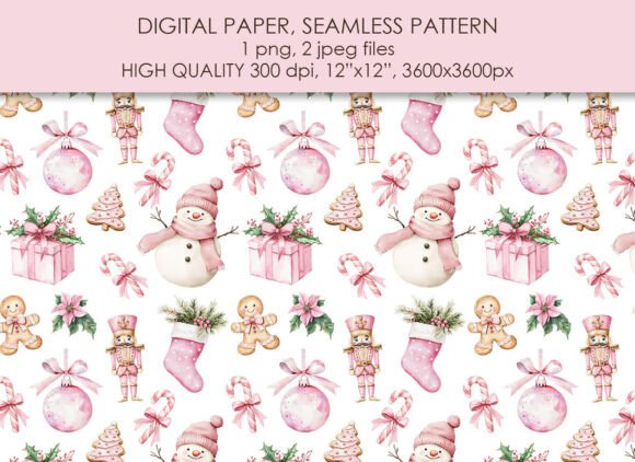 Pink Christmas Seamless Pattern Png Jpeg
