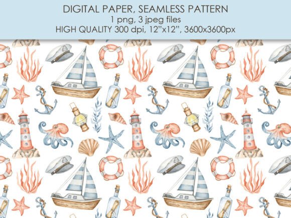 Sailing New Creative Horizons with Nautical Seamless Pattern Digital Paper